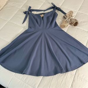 Gianni Bini GB Slate Blue Sweetheart Plunge Skater Dress with Tie Straps XL